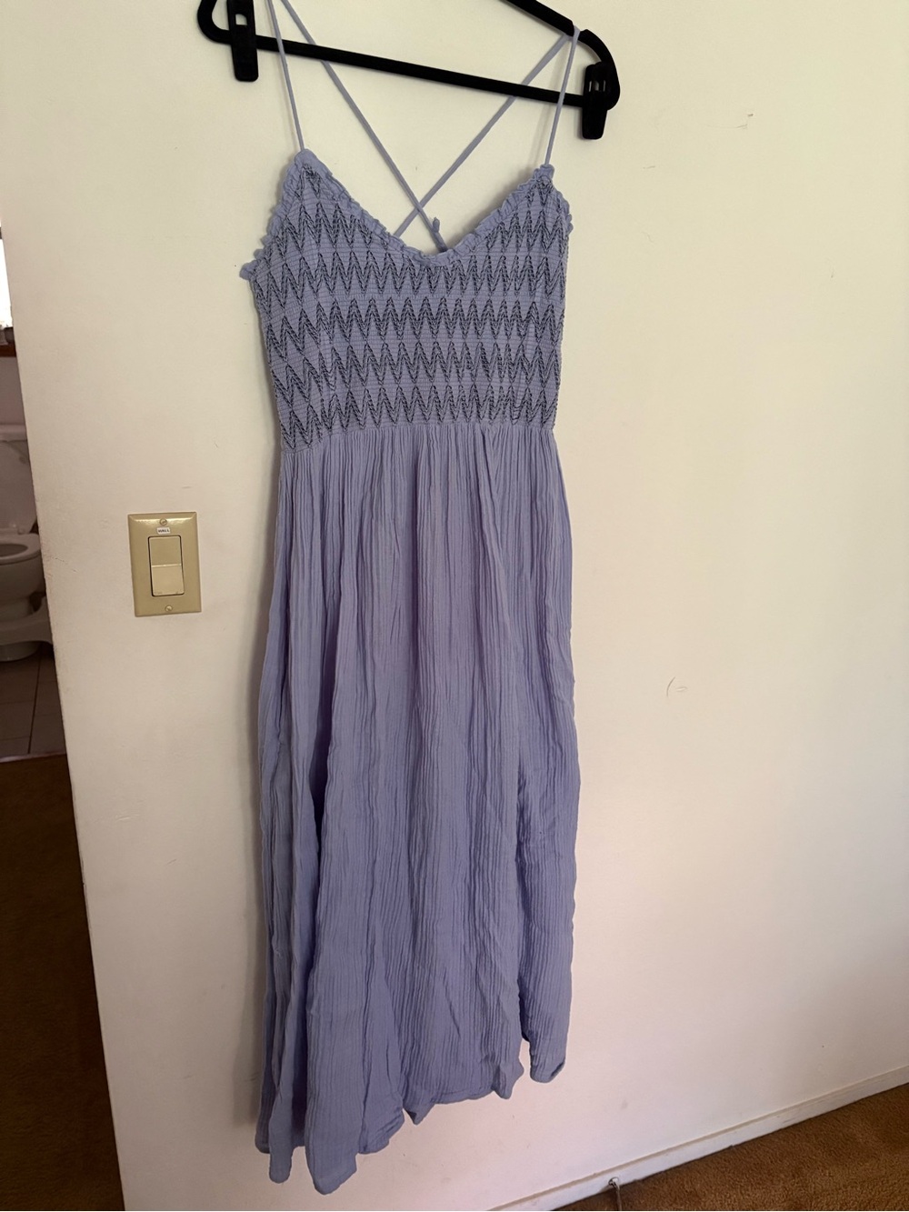 Free People Lavender Smocked Maxi Dress with Cross-Strap Back